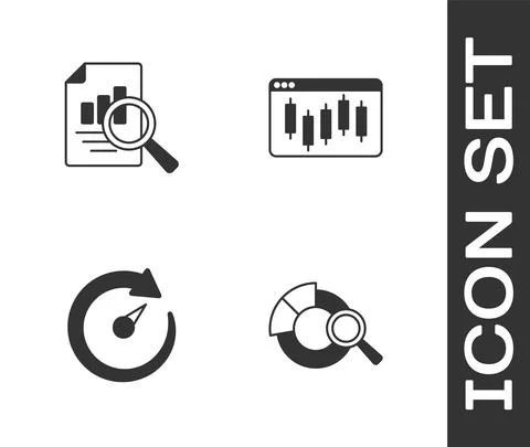 Set Search data analysis, Document with graph chart, Digital speed meter and 스톡 일러스트