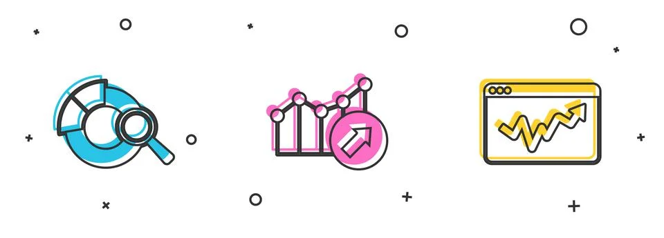 Set Search data analysis, Financial growth and Graph chart infographic icon Illustrazione stock