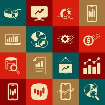 Set Search data analysis, Financial growth, dollar, Pie chart infographic Illustrazione stock