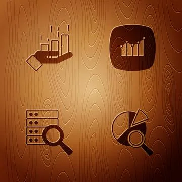 Set Search data analysis, Financial growth, Server and on wooden background Illustrazione stock