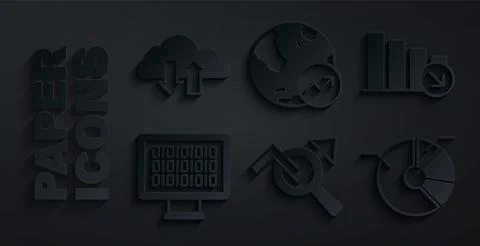 Set Search data analysis, Financial growth decrease, Binary code, Pie chart 스톡 일러스트