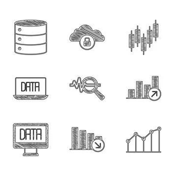 Set Search data analysis Financial growth decrease Pie chart infographic Data Stock Illustration
