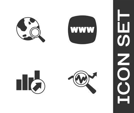 Set Search data analysis, globe, Financial growth and Website template icon.  Stock Illustration