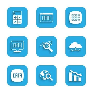 Set Search data analysis, globe, Financial growth decrease, Network cloud Stockillustratie