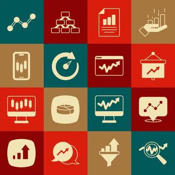 Set Search data analysis, Graph chart infographic, Board with, Document, Digital Stock Illustration
