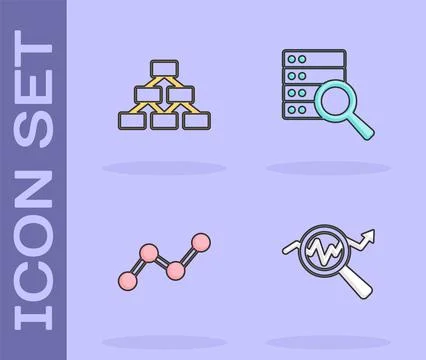 Set Search data analysis, Hierarchy organogram, Graph chart infographic and Stock Illustration