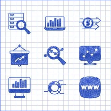 Set Search data analysis, Pie chart infographic, Website template, Graph 스톡 일러스트