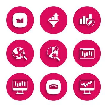 Set Search data analysis, Pie chart infographic, Monitor with, Browser stocks Stockillustratie