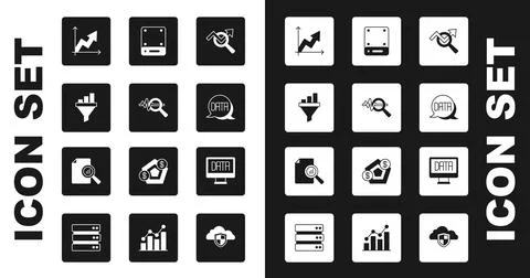 Set Search data analysis, Sales funnel with chart, Financial growth, Data Stock Illustration