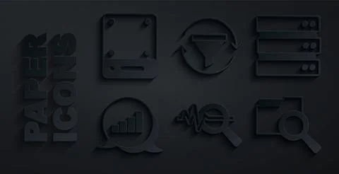 Set Search data analysis, Server, Pie chart infographic, with folder, Sales Illustrazione stock