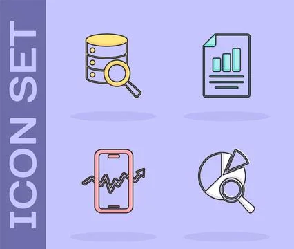 Set Search data analysis, Server, Mobile stock trading and Document with gr.. Illustrazione stock