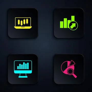 Set Search data analysis, Stocks market growth graphs, Monitor with chart and Stockillustratie