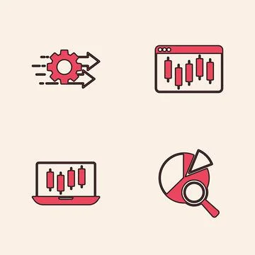 Set Search data analysis, Time management, Browser with stocks market and Stocks Illustrazione stock