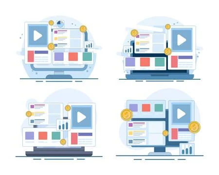 Set of search engine advertising campaign and search marketing concept Stock Illustration