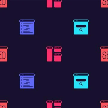 Set Search engine, Browser window, and SEO optimization on seamless pattern Stock Illustration