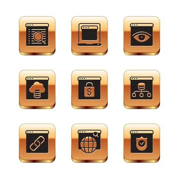 Set Search engine, Browser window, Online shopping on screen, Cloud technol.. Stock Illustration