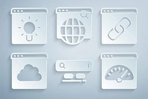 Set Search engine, Browser window, Cloud technology data transfer, Digital .. Stock Illustration
