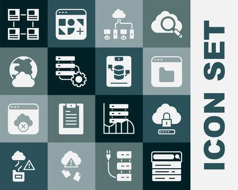 Set Search engine, Cloud computing lock, Browser files, Computer network, Server Illustrazione stock