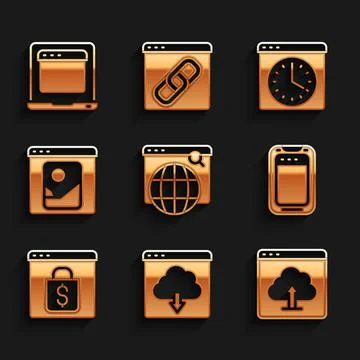 Set Search engine, Cloud download, upload, Mobile phone, Online shopping screen Stock Illustration
