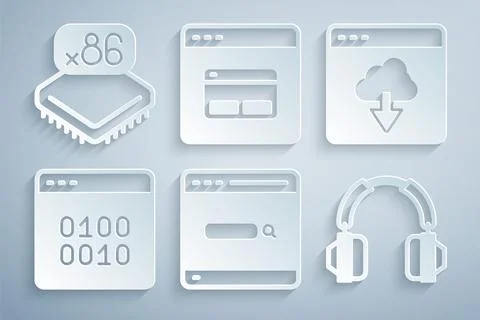 Set Search engine, Cloud technology data transfer, Binary code, Headphones, and 스톡 일러스트