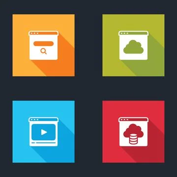 Set Search engine, Cloud technology data transfer, Online play video and icon 스톡 일러스트
