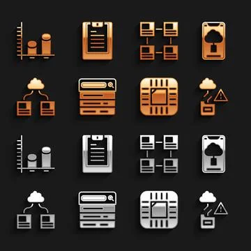 Set Search engine, Cloud technology data transfer, Processor with CPU, Hierarchy 스톡 일러스트