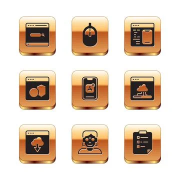 Set Search engine, Cloud technology data transfer, Hacker or coder, Mobile Apps 库存插图