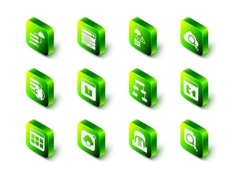 Set Search engine, Cloud technology data transfer, cloud computing, Broken file Stock Illustration