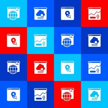 Set Search engine, Cloud technology data transfer, Infographic of city map and Stock Illustration