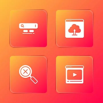 Set Search engine, Cloud upload, Magnifying glass and delete and Online play Illustrazione stock