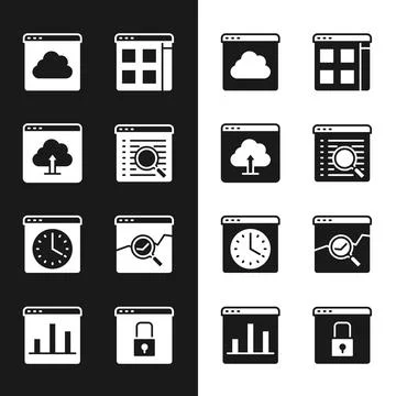 Set Search engine, Cloud upload, technology data transfer, Browser files, window Illustrazione stock