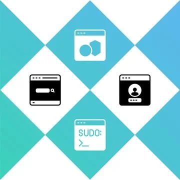 Set Search engine, Code terminal, Software and Create account screen icon 스톡 일러스트