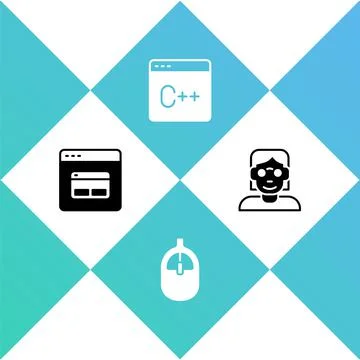 Set Search engine, Computer mouse, Software and Hacker or coder icon. Vector Stock Illustration