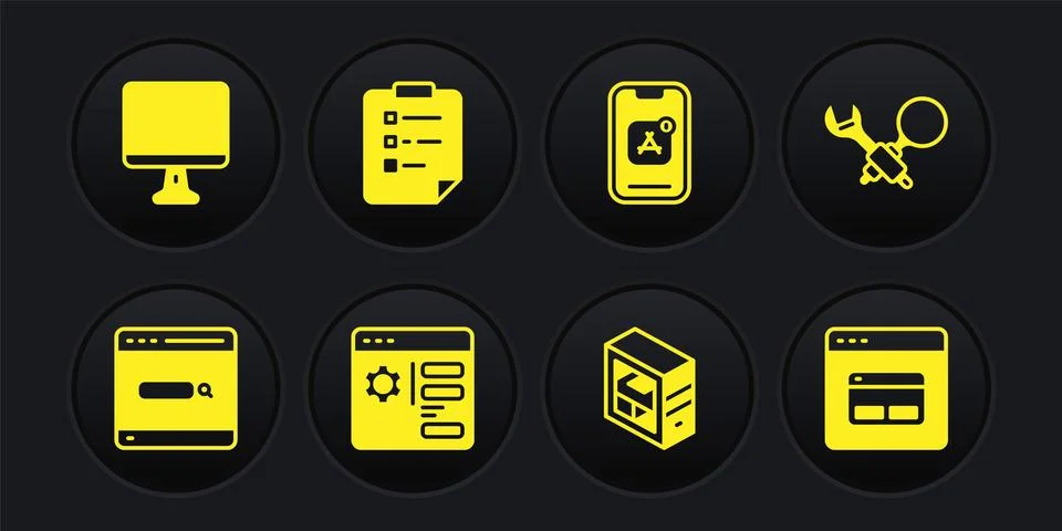 Set Search engine, Debugging, Browser setting, Computer, Mobile Apps, Clipboard イラスト素材