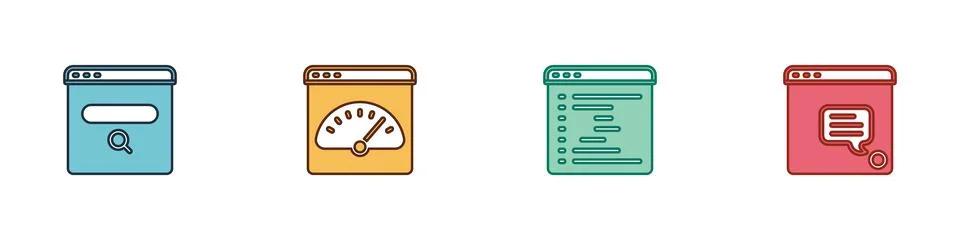 Set Search engine, Digital speed meter, Browser window and New chat messages Stock Illustration