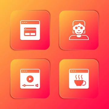 Set Search engine, Hacker or coder, Online play video and Software icon. Vector Illustrazione stock