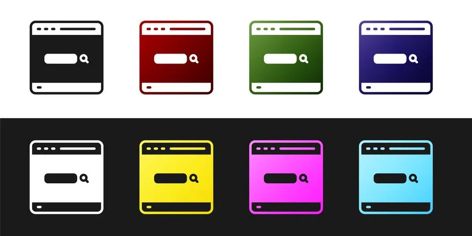 Set Search engine icon isolated on black and white background. Vector イラスト素材