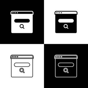 Set Search engine icon isolated on black and white background. Vector Stock Illustration