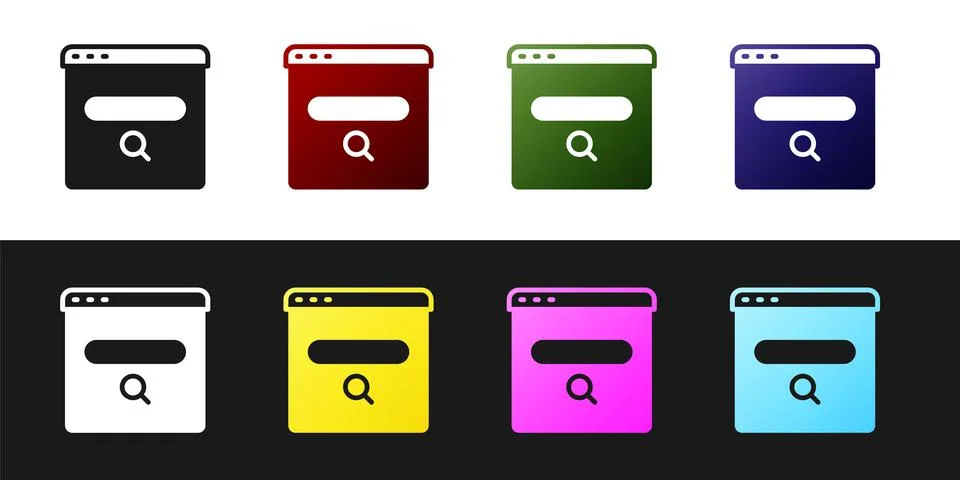Set Search engine icon isolated on black and white background. Vector Illustrazione stock