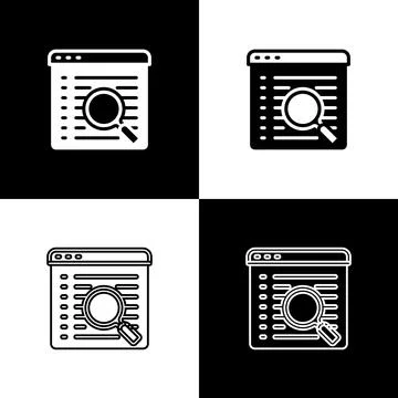 Set Search engine icon isolated on black and white background. Vector 스톡 일러스트