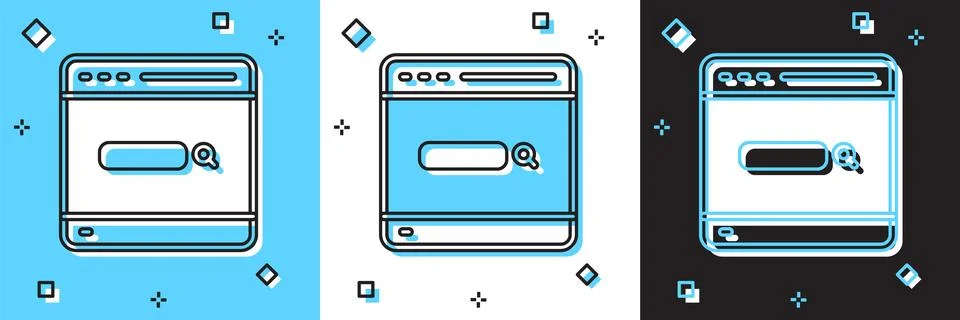 Set Search engine icon isolated on blue and white, black background. Vector Illustrazione stock