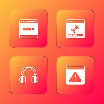 Set Search engine, Loading data window, Headphones and Browser with exclamation Stock Illustration