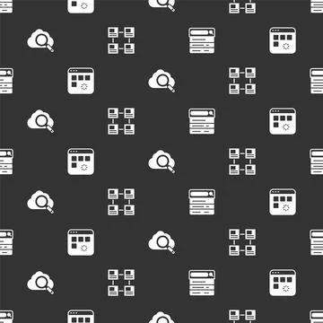 Set Search engine, Loading data window, cloud computing and Hierarchy organogram Illustrazione stock