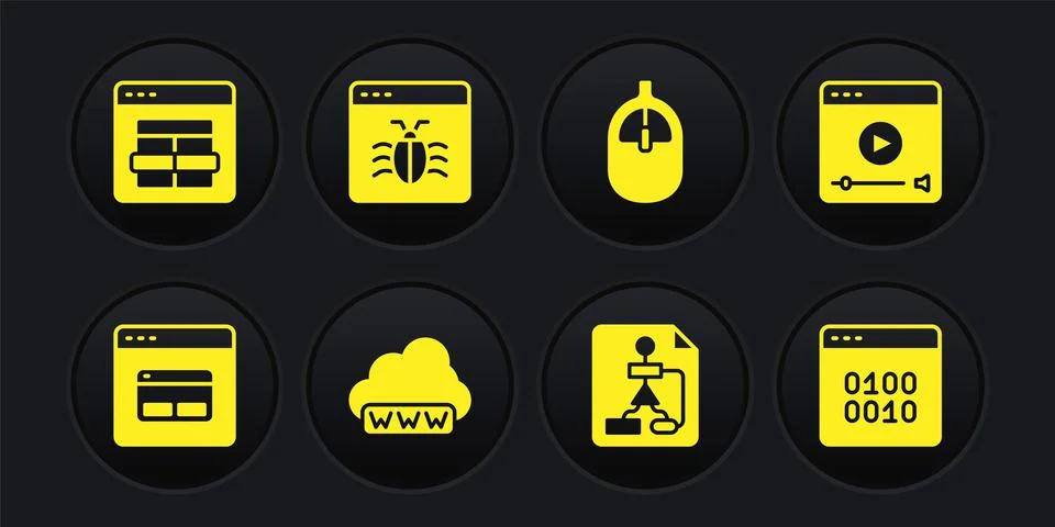 Set Search engine, Online play video, Web development, Flowchart, Computer mo 库存插图