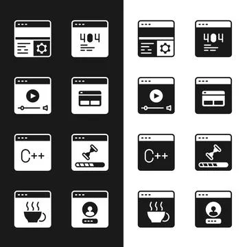 Set Search engine, Online play video, Debugging, Page with 404 error, Softwar Stock-Illustration