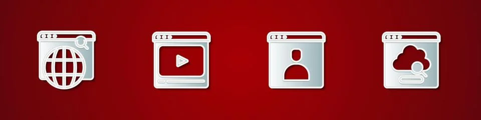 Set Search engine, Online play video, Create account screen and Cloud techn.. Stock Illustration