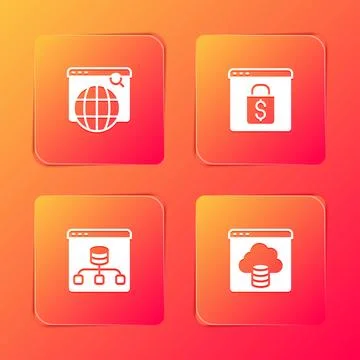 Set Search engine, Online shopping on screen, Server, Data and Cloud techno.. Stock Illustration