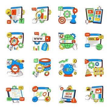 Set of Search Engine Optimization Doodle Icons Stock Illustration