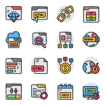 Set of Search Engine Optimization Flat Icons Illustration