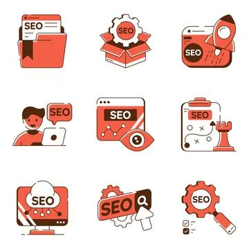 Set of Search Engine Optimization Flat Icons Stock Illustration